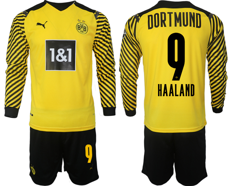 Men 2021-2022 Club Borussia Dortmund home yellow Long Sleeve #9 Soccer Jersey